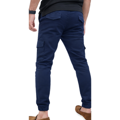 Streachable Beige+Blue Cargo 6 Pocket Trouser #1004
