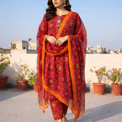 3 PCS UNSTITCHED SUIT|FABRIC Lawn90/70 #1004