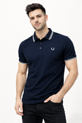 Premium Double PK Cotton Polo Nevy Blue T-shirt #1003