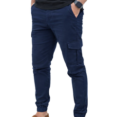 Streachable Beige+Blue Cargo 6 Pocket Trouser #1004