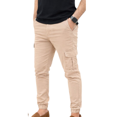 Streachable Beige+Blue Cargo 6 Pocket Trouser #1004