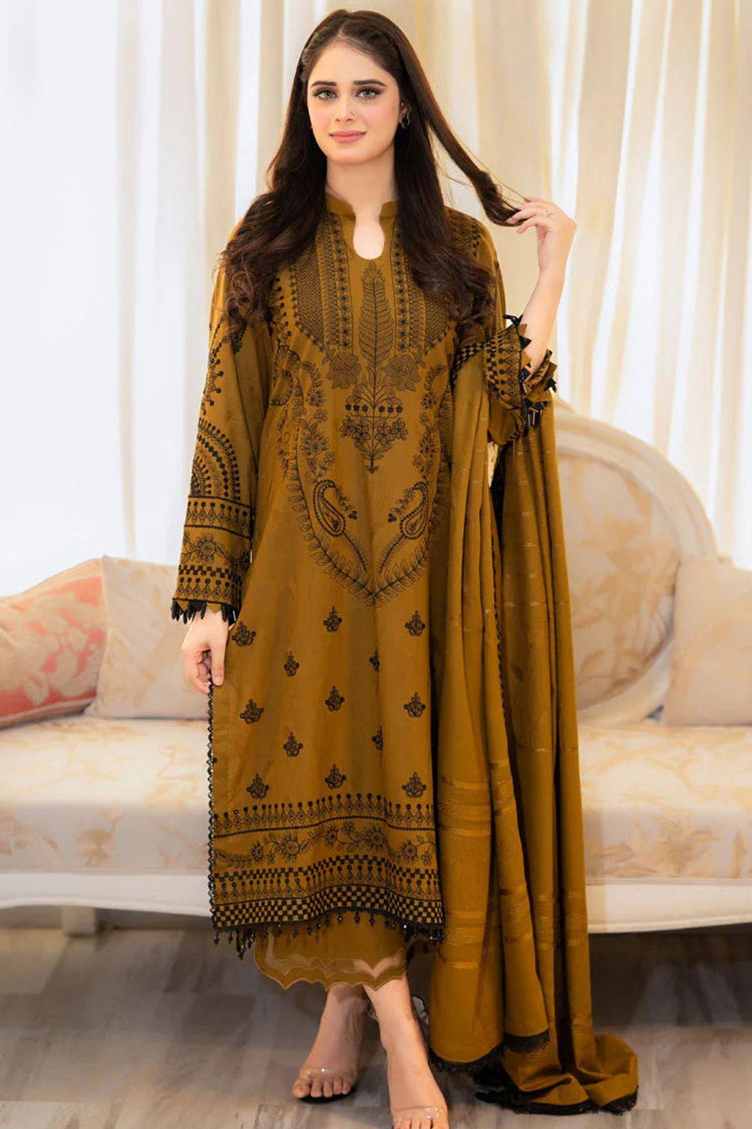 3 PCS UNSTITCHED SUIT|FABRIC Lawn90/88  #1006